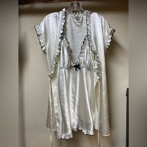 Seductive Wear Cinema Etoile 2pc Ivory Liquid Satin Negligee Babydoll Robe Sz L